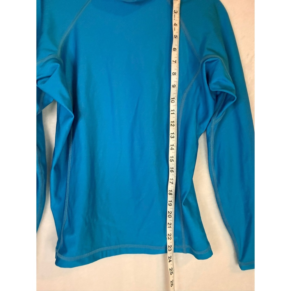 Goddess Rash Guard Shirt Women L Blue EUC Long Sleeve Mock Neck‎ Made in USA - Picture 2 of 7